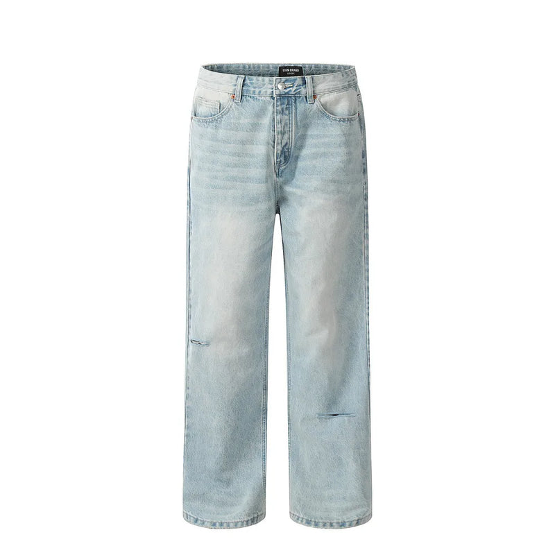 Vintage Ripped Hole Denim Pants Men Jeans Cotton Jean Trousers Retro Men Clothing