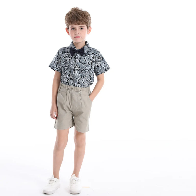 Boy Beach Clothes Years Full T-shirt with Elastic Waist Shorts Set Children Summer Vacation Outfit Suit