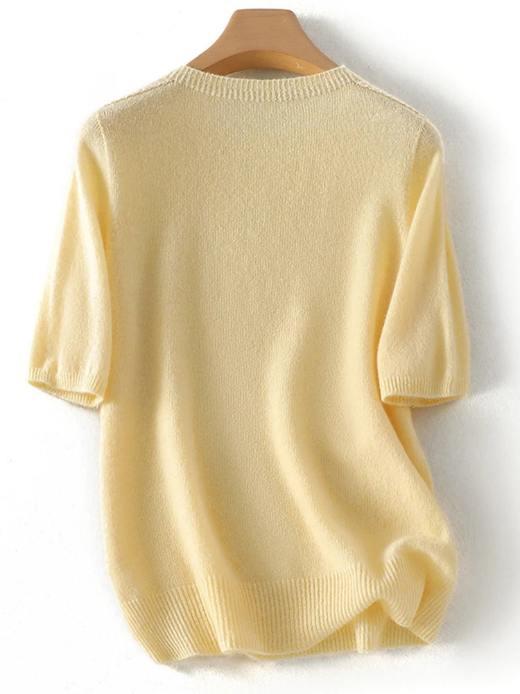 Wool Pullover Round Neck Half-sleeve Solid Simple Loose Versatile Sweet Commute Sweater Fall Winter