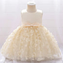 Baby Girls Dresses Long Sleeve Bow Birthday Gown Infant Party Pearl Princess Baptism Toddler