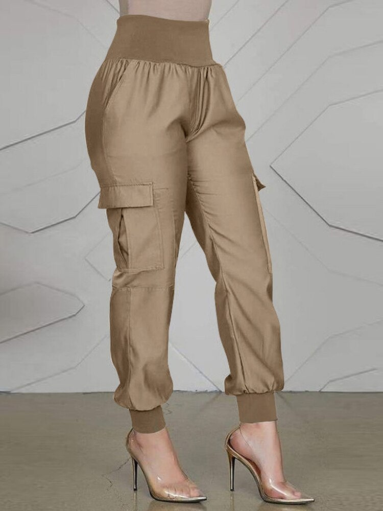 Spring Trousers Women Casual Solid Long Pants Vintage Pencil Waist Trousers Work Office Turnip