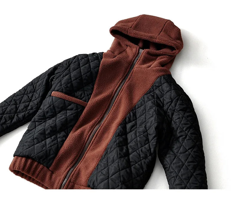 Mens Fleece Sherpa Padded Jacket Hoodie Fluffy Fleece Open Front Cardigan Button Down Soft Coat Fall Outwear With Pocket