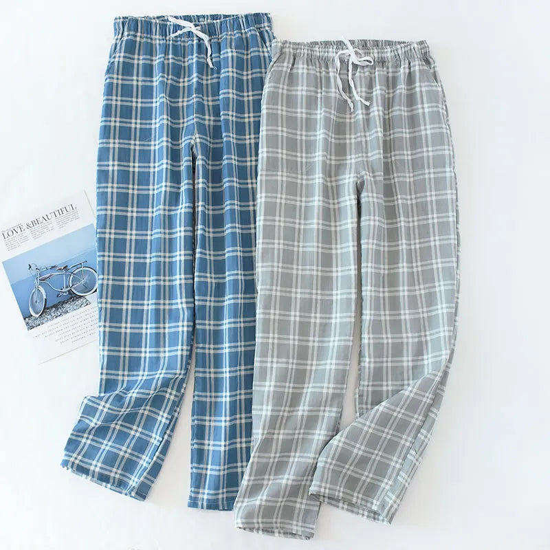 Men's Cotton Trousers Plaid Knitted Sleep Pants Woman Pajamas Pants Bottoms Sleepwear Short for Couples Pijama