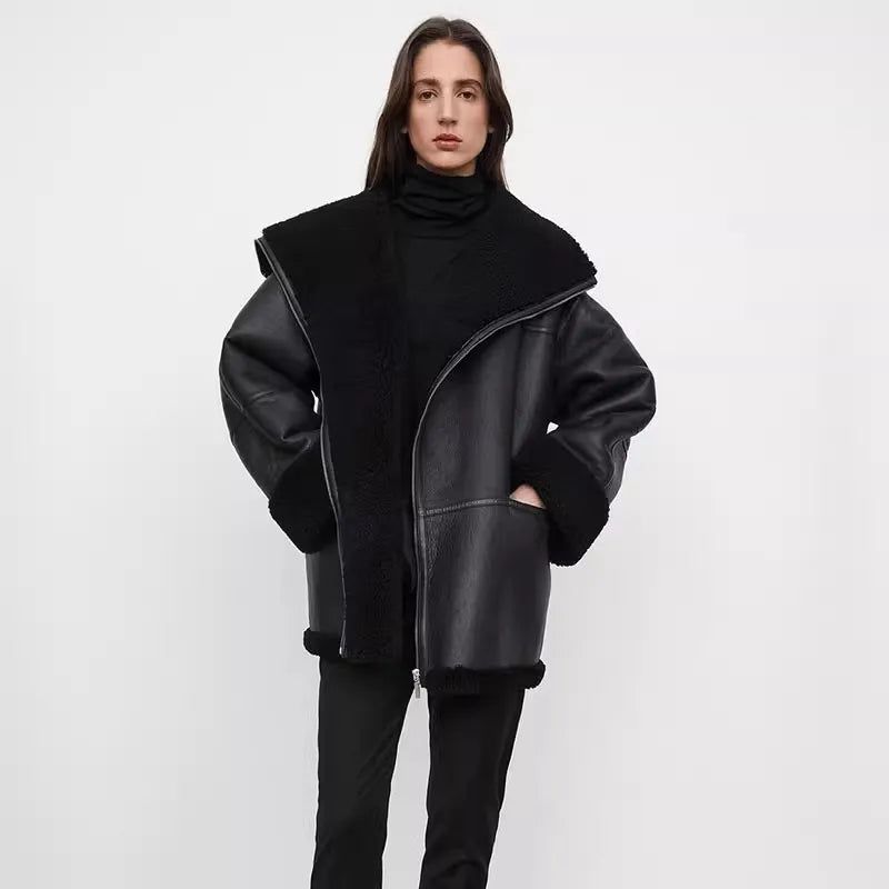Winter Women Jacket Fur Coat Full Sleeves Casual Oversize Keep Warm Fur Leather Jacket