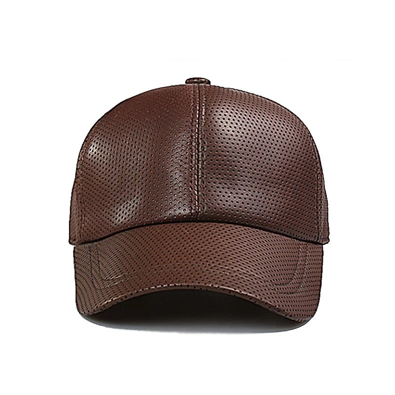 Men Real Leather Baseball Caps Male Winter Casual Youth Duck Tongue Warm Hat Hip Pop Punch Dot Coffee