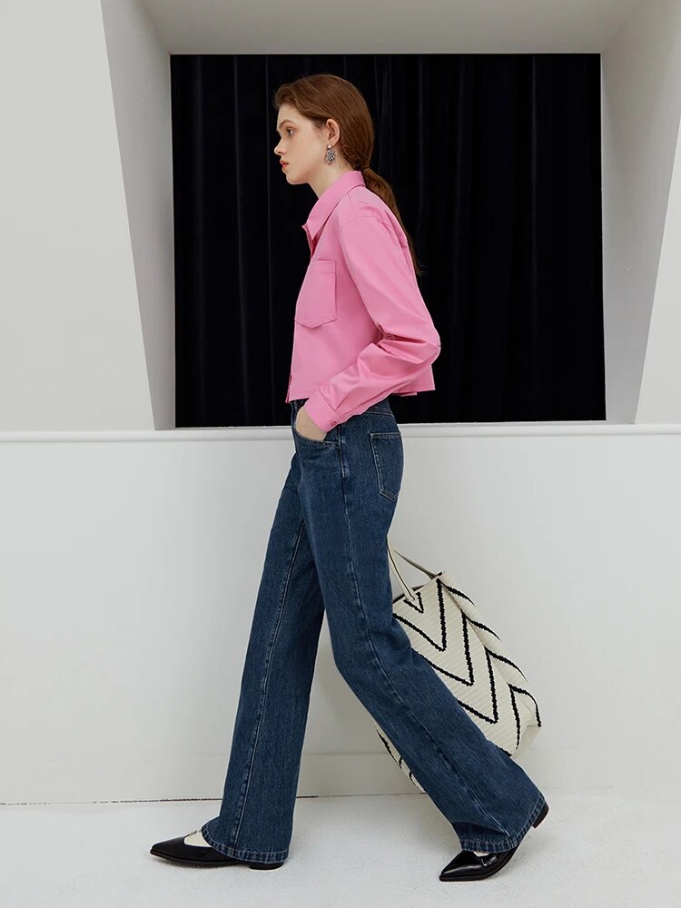 Bootcut Jeans for Women Autumn Look Slim Tall Trousers Casual High Waist Full-length Jean Female