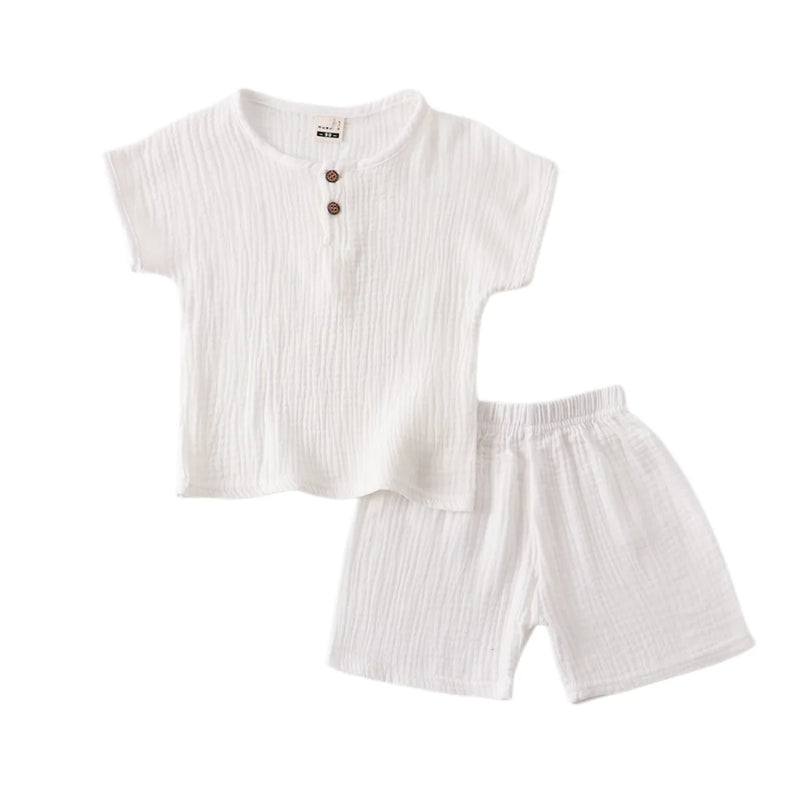 Summer Baby Clothing Set Linen Baby Clothes Suit Solid Tee And Shorts Boys Clothes Set