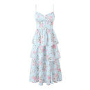 Floral Layered Spaghetti Strap Dress Women Sexy Elegant Party Dresses Chic Slit Hem Female Summer