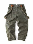 Cotton Washed Canvas Overalls - Durable Loose Straight Men's Lumberjack Casual Pants