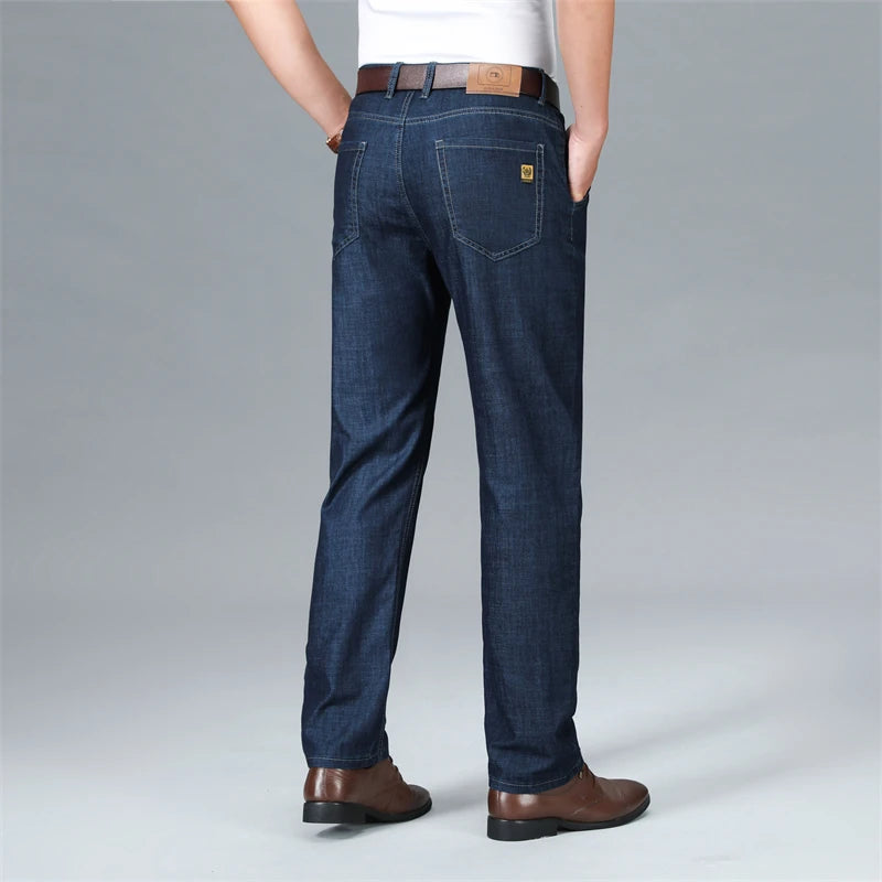 Summer Comfortable Soft Men's Baggy Jeans Men Business Casual Straight Loose High Waist Denim Pants