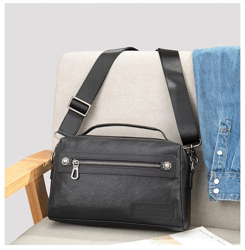 Genuine Leather Men's Bag soft Leather women Shoulder Bag Casual Crossbody Bag Briefcase black