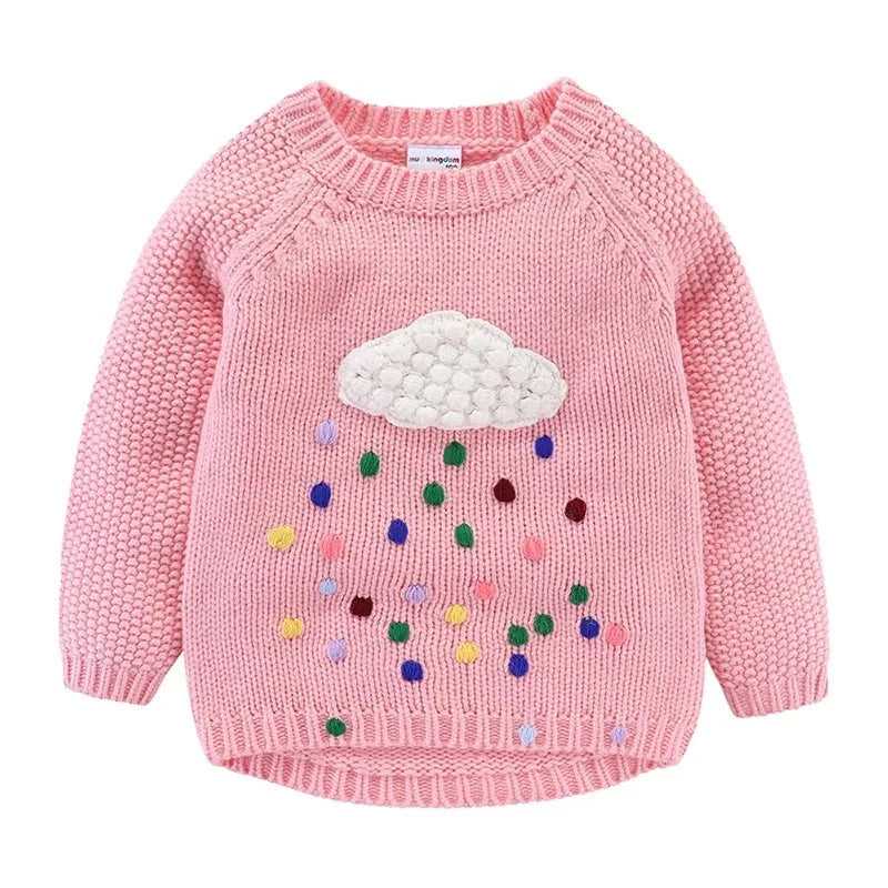 Girls Sweater Cloud and Rains Knitted Clothes for Girl Clothes O-neck Pullover Tops Autumn Winter
