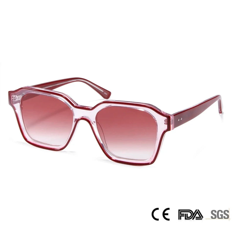 Acetate Checkerboard Sunglasses Rectangle Frame Blue Sun Glasses Designer Square Shades Female