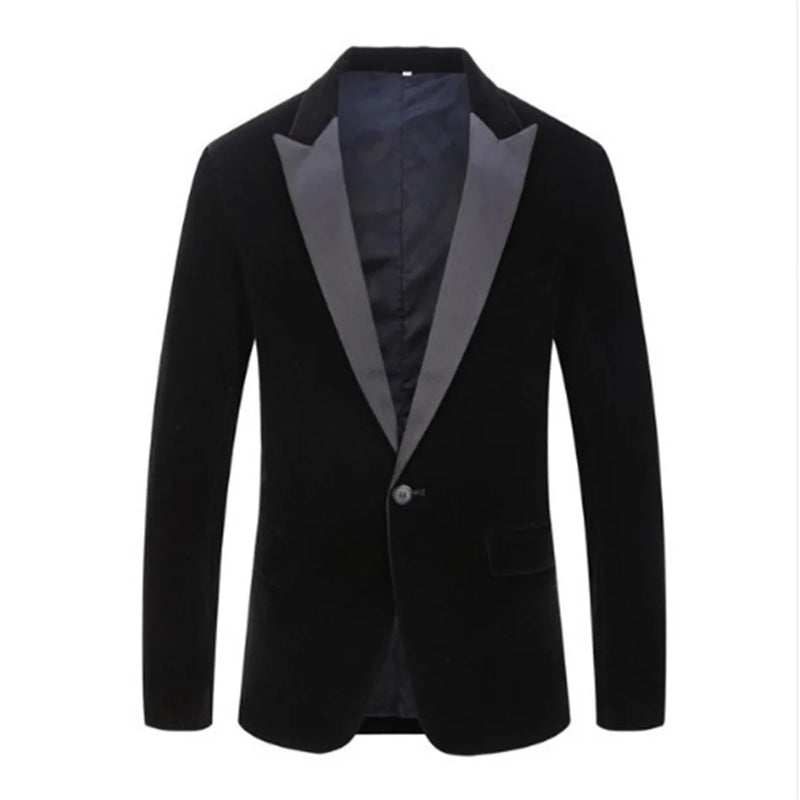 Men's Blazer Velvet Single Breasted Jacket Formal Groom Tuxedo Slim Wedding Party Dress Business Casual Male Suit