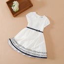 Baby Girls Dress Short Sleeve Princess Dress Summer Cotton Round Collar White Flower Dress Children Kids Wedding Clothing