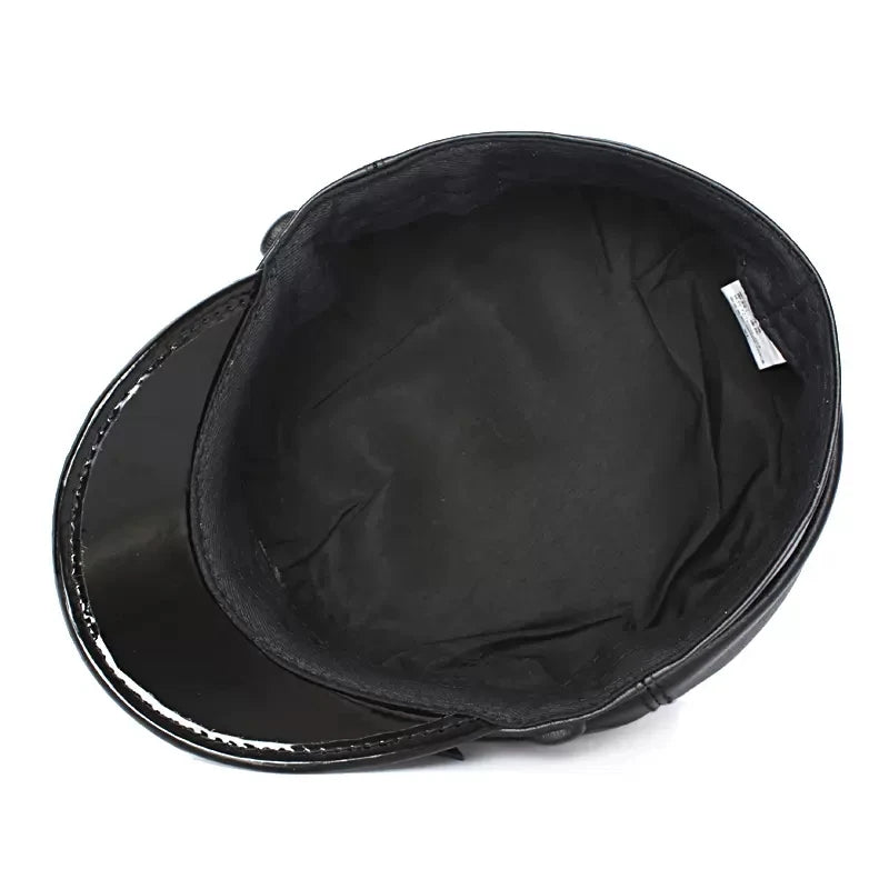 Autumn Men‘s Hat Army Military Hats Genuine Leather Cap Women Vintage Patent Leather Flat Caps
