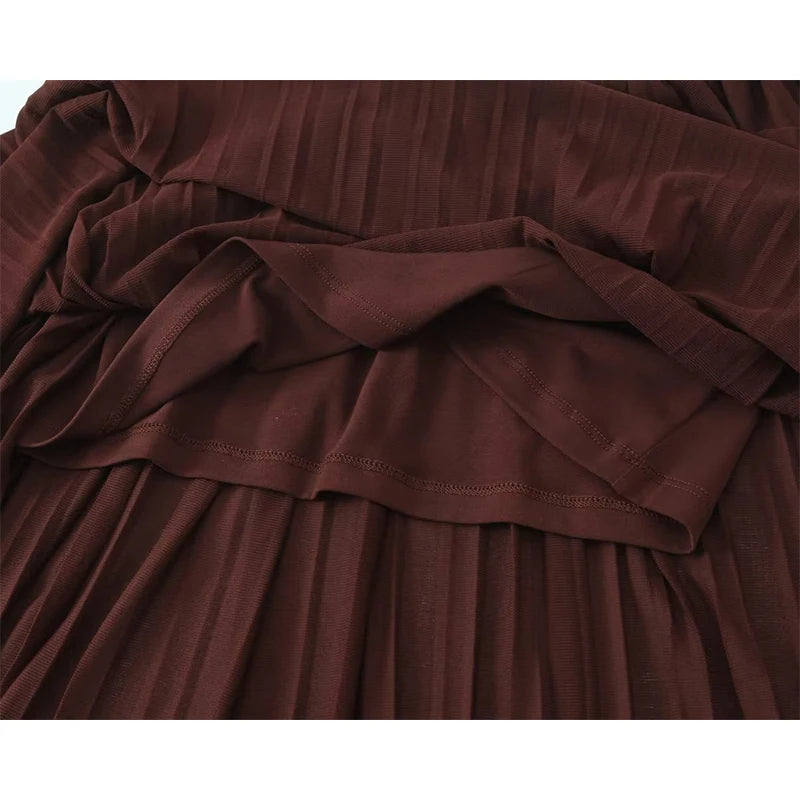Sexy Women Vintage Brown Unfinished Hem Pleated Strapless Top