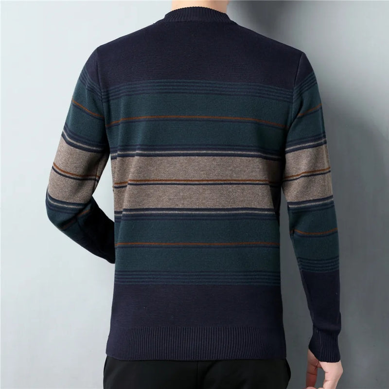 Casual O-Neck Striped Sweater Shirt Autumn Winter Knitwear Pullover Men Clothing Fashion Streetwear Jersey