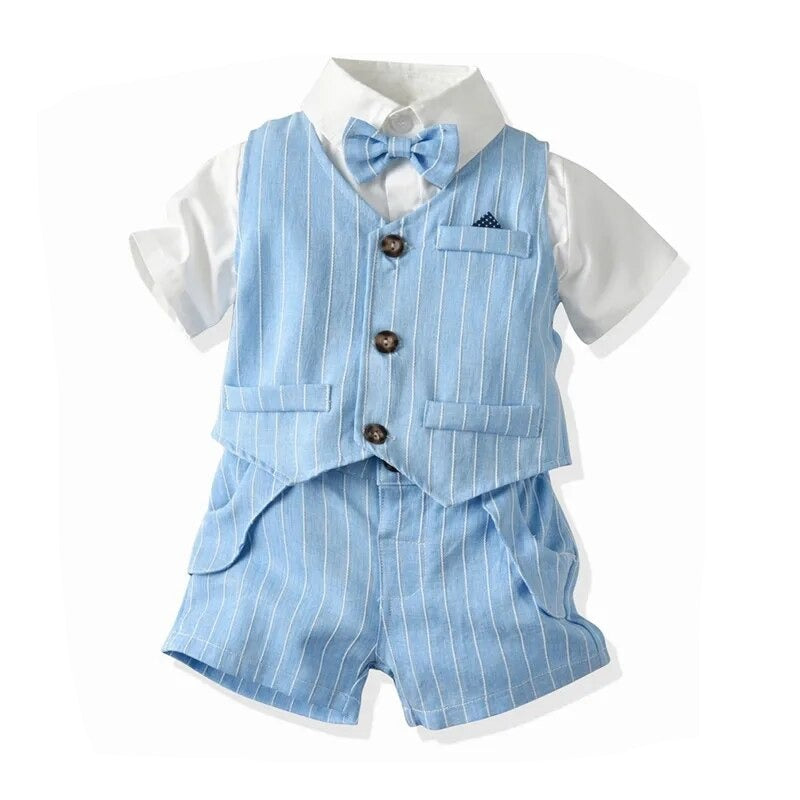 Children Boys Clothes Set Summer Spring Wedding Birthday Short-Sleeve TShirt+Vest+Pants For 1-6T Kids Outfits Handsome Costumes