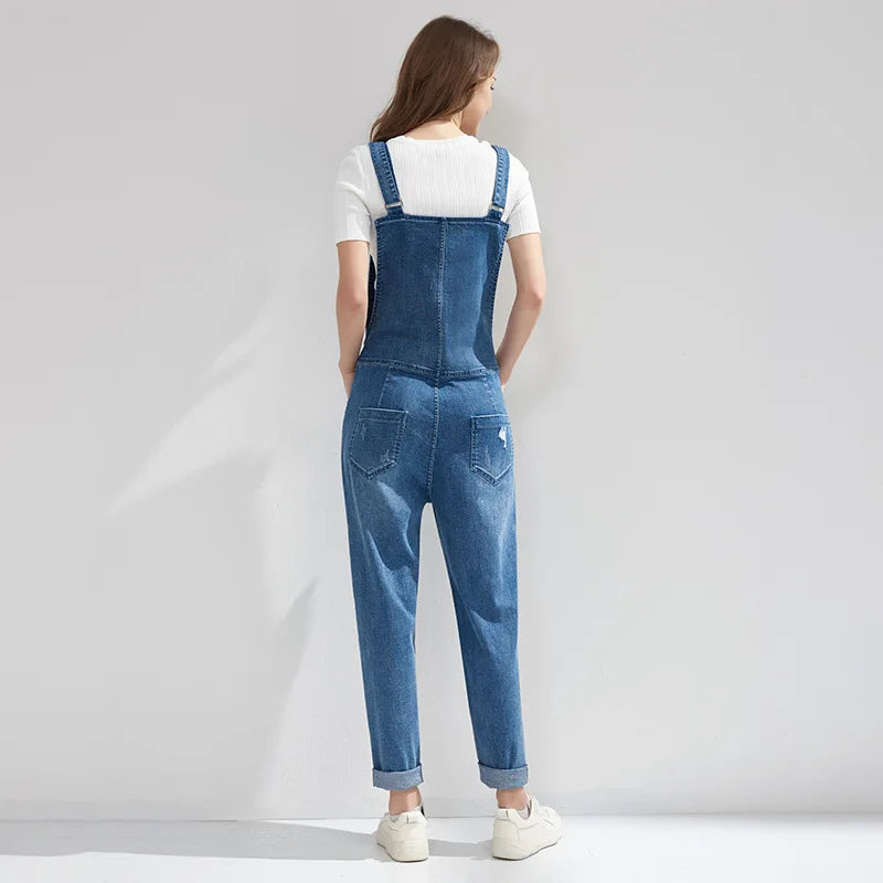 Autumn and Winter Women Casual Blue Overalls Jeans Cotton Ladies Pants