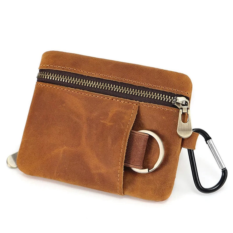 Vintage Leather Coin Purse With Keychain Men Women Mini Short Wallet Card Holder Change Purse Storage Bag