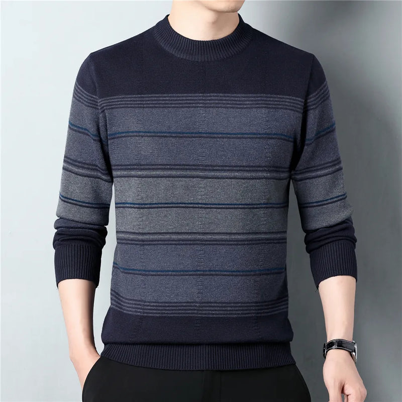 Casual O-Neck Striped Sweater Shirt Autumn Winter Knitwear Pullover Men Clothing Fashion Streetwear Jersey