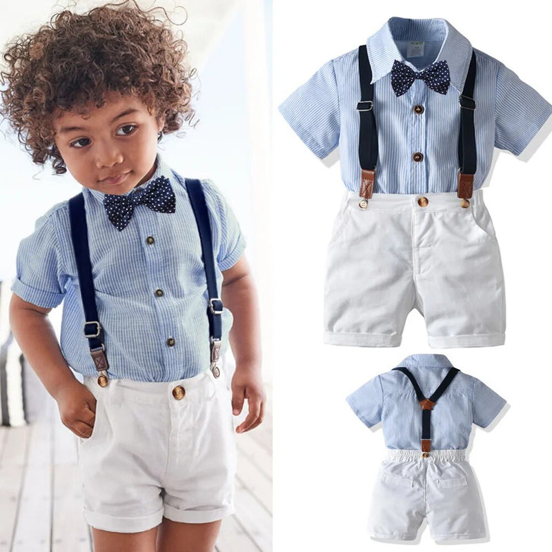 Boys Suits Outfit Sets Summer Striped Short Sleeve Dress Shirt Kids Formal Designer Clothes