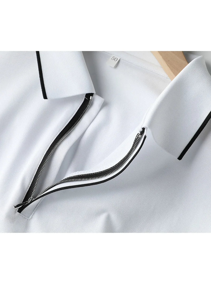 Men Polo Shirt Silk Cotton Blend Short Sleeve Chic Smart Casual T Shirts Spring Summer Top