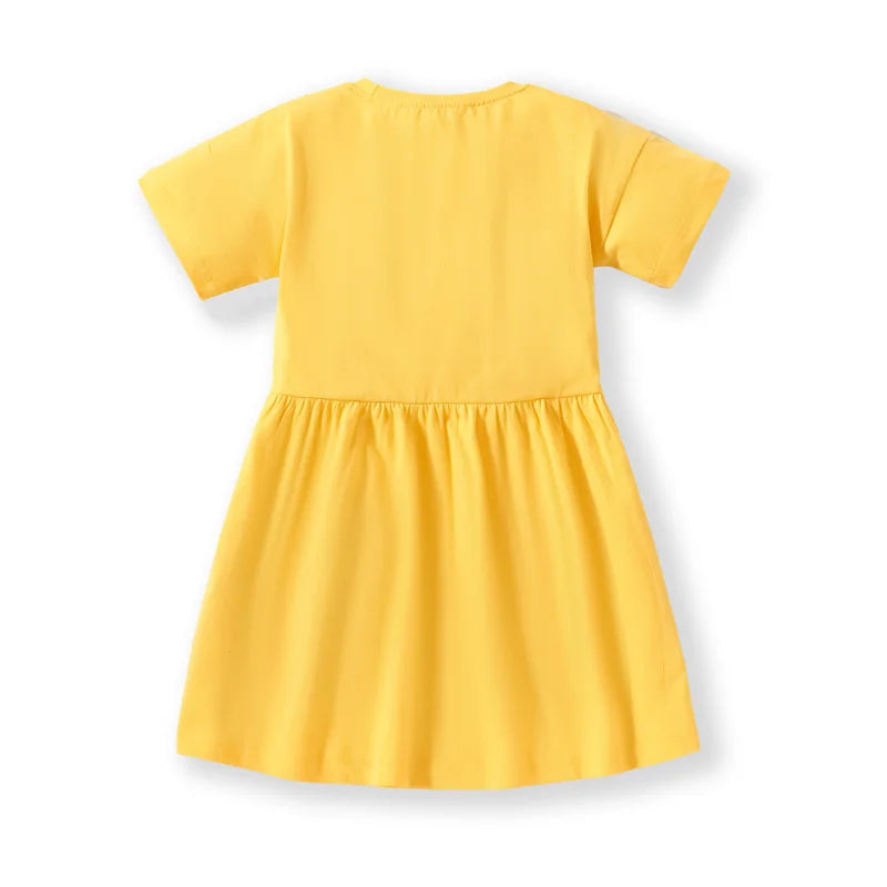 Girls Dresses Flower Applique Hot Selling Summer Kids Clothing Short Sleeve Baby Frocks