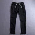 Linen Solid Blue Elastic Waist Straight Loose Trousers Summer Breathable Drawstring Men Clothing