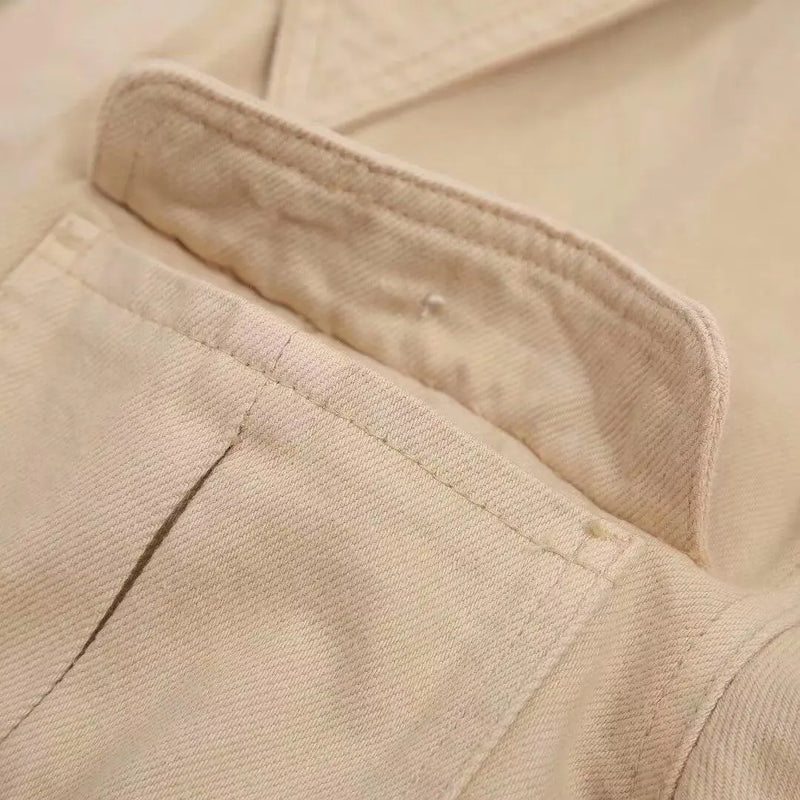 Woman Workwear Denim Jackets for Women Belt Jacket Long Sleeve With Pockets Coats Casual