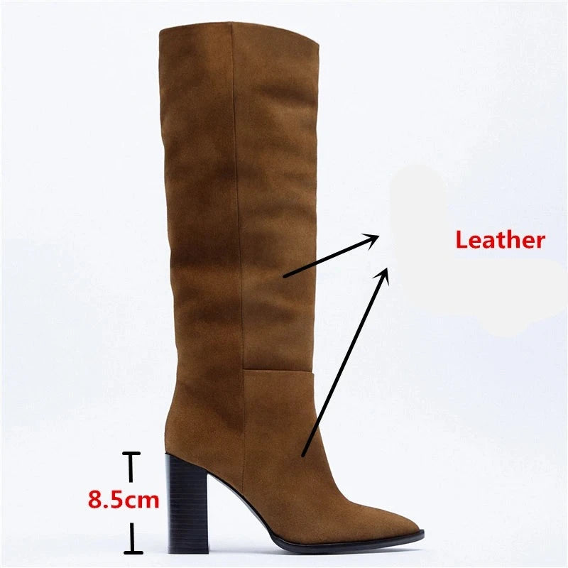 Leather Knee High Boots Women High Heels Women's Autumn Winter Boots Ladies Shoes