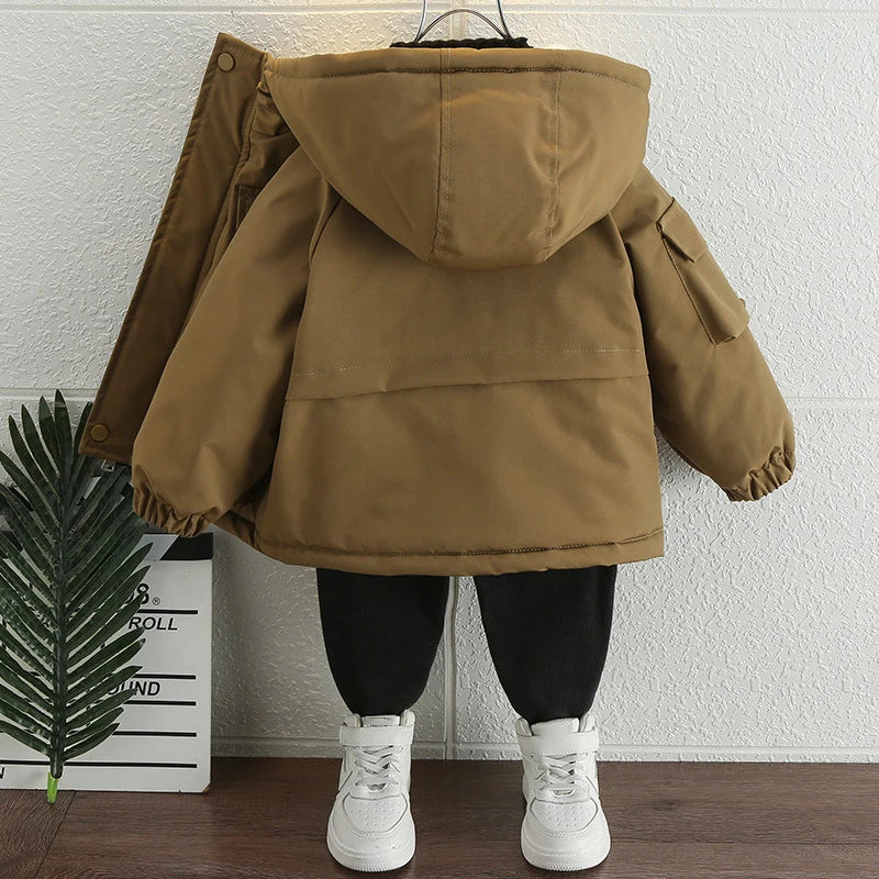 Down Coat Boys Hooded Cotton-padded Jacket Kids Tops Winter Thicken Warm Outerwear