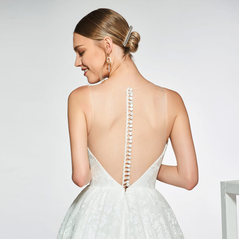 Dress Elegant V-Neck Bowknot Wedding Dress Sleeveless Button Ball Gown Floor Length Simple Bridal Gowns Wedding Evening Dresses