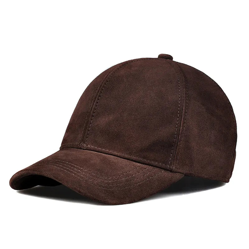 Leather Hat Men Male Winter Top Nubuck Cowhide Adjustable Baseball Cap Big Brim Suede Casual Women