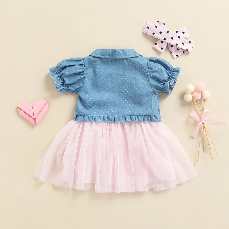 Newborn Baby Girls Summer Clothes Spaghetti Strap Sleeveless Tulle Tutu Dress And Short Sleeve Jacket and Headband 3pcs