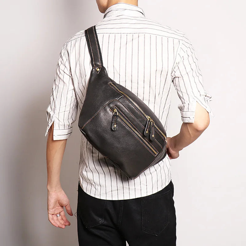 Cross-border men's leather Fanny pack crossbody bag single shoulder bag outdoor riding chest bag