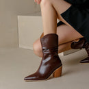 Chelsea Ankle Boots Thick High Heels Dress Shoes Ladies Genuine Leather Women Winter Boots