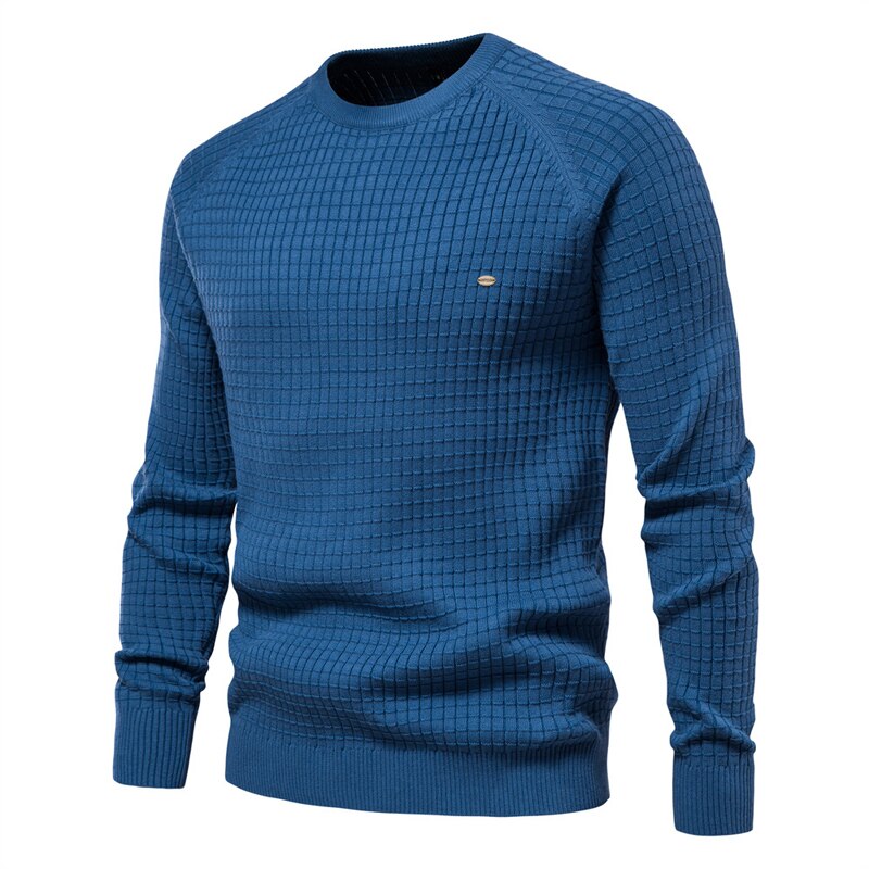 Autumn and Winter Men Sweater Cotton Casual Pullover Men Solid Plaid Comfortable Breathable Sweater