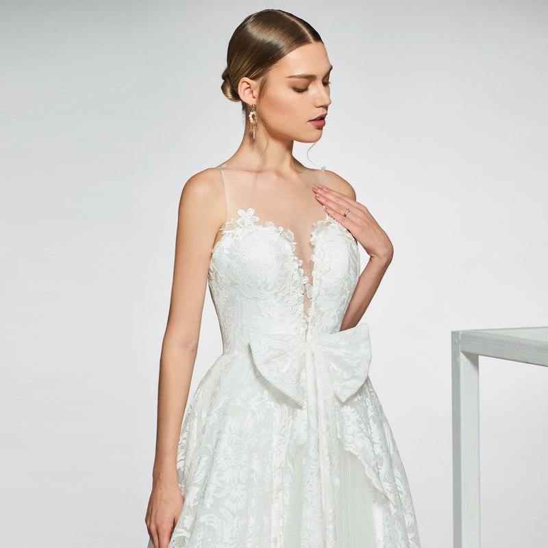 Dress Elegant V-Neck Bowknot Wedding Dress Sleeveless Button Ball Gown Floor Length Simple Bridal Gowns Wedding Evening Dresses