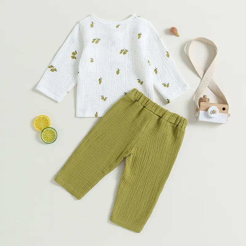 Infant Baby's Sets 2Pcs Clothing Fall Long Sleeve Lemon Tops and Pants Outfits Kids Newborn Casual Clothes