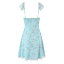 Floral Bow Ruffles Strap Sling Dress Women Backless Slim Waist Mini Sleeveless Tank Dresses Robe