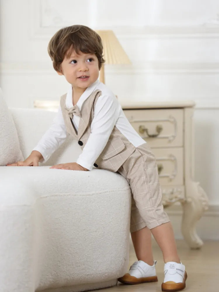 Newborn Formal Anniversary Dress Boy Vest Romper Infant Plaid Outfit Clothing Set Toddler Child Cotton Party Suit 3-24 M