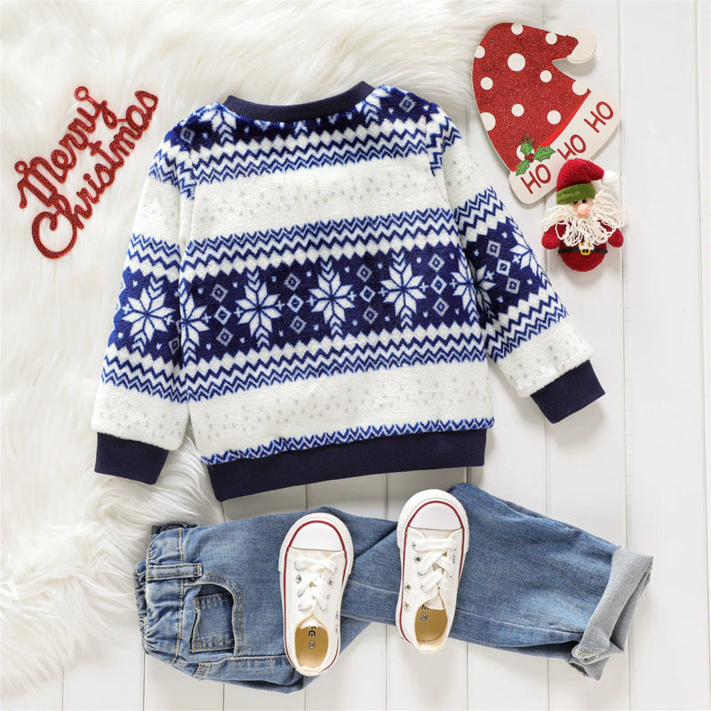 Toddler Boy/Girl Preppy style Christmas Snowflake Pattern Fleece Pullover Sweatshirt Soft and Comfortable