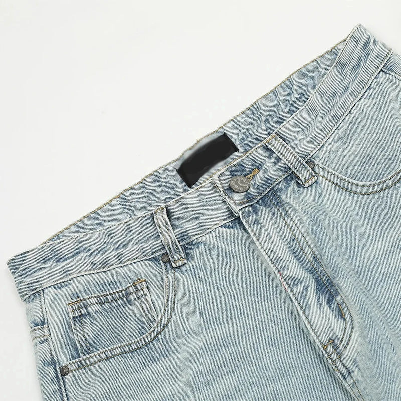 Vintage Ripped Denim Pants Retro Men Clothing