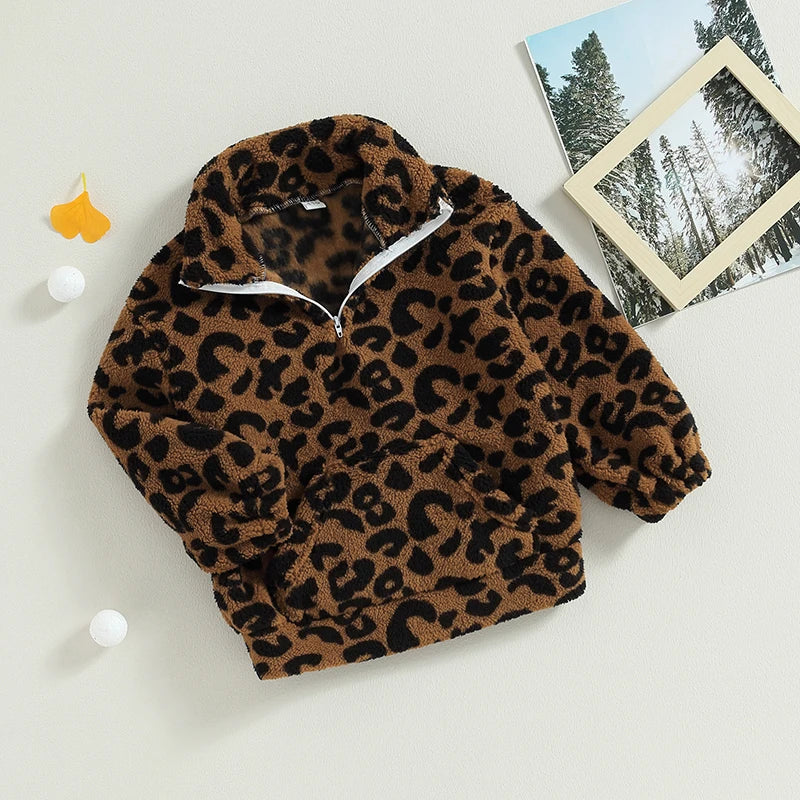 Autumn Kids Toddler Boys Girls Winter Warm Jacket Long Sleeve Leopard Sweatshirt Coat Outwear Clothes