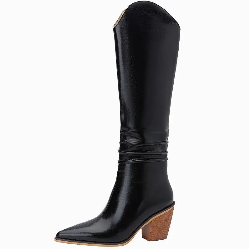Genuine Leather Western Boots Women Women's Knee High Boots Winter