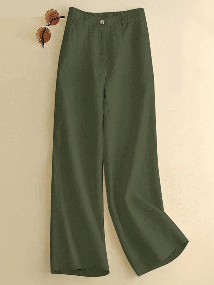 Women Elastic Waist Solid Ankle Length Palazzo Spring Elegant Casual Pant Street Loose Trousers
