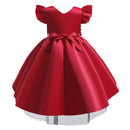 Elegant Children's Red Flower Dress Girls Dresses For Party And Wedding Tulle Bridesmaid Costume