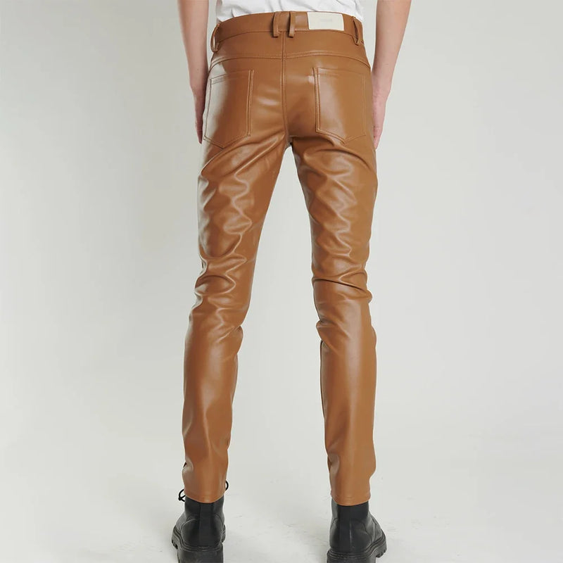 Men's Leather Pants Slim Fit Stretchy Biker's Trousers Cosplay Nightclub Party Pants Thin